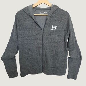 Under Armour Full Zip Hoodie Women Small Gray Excellent Heathered Logo Active
